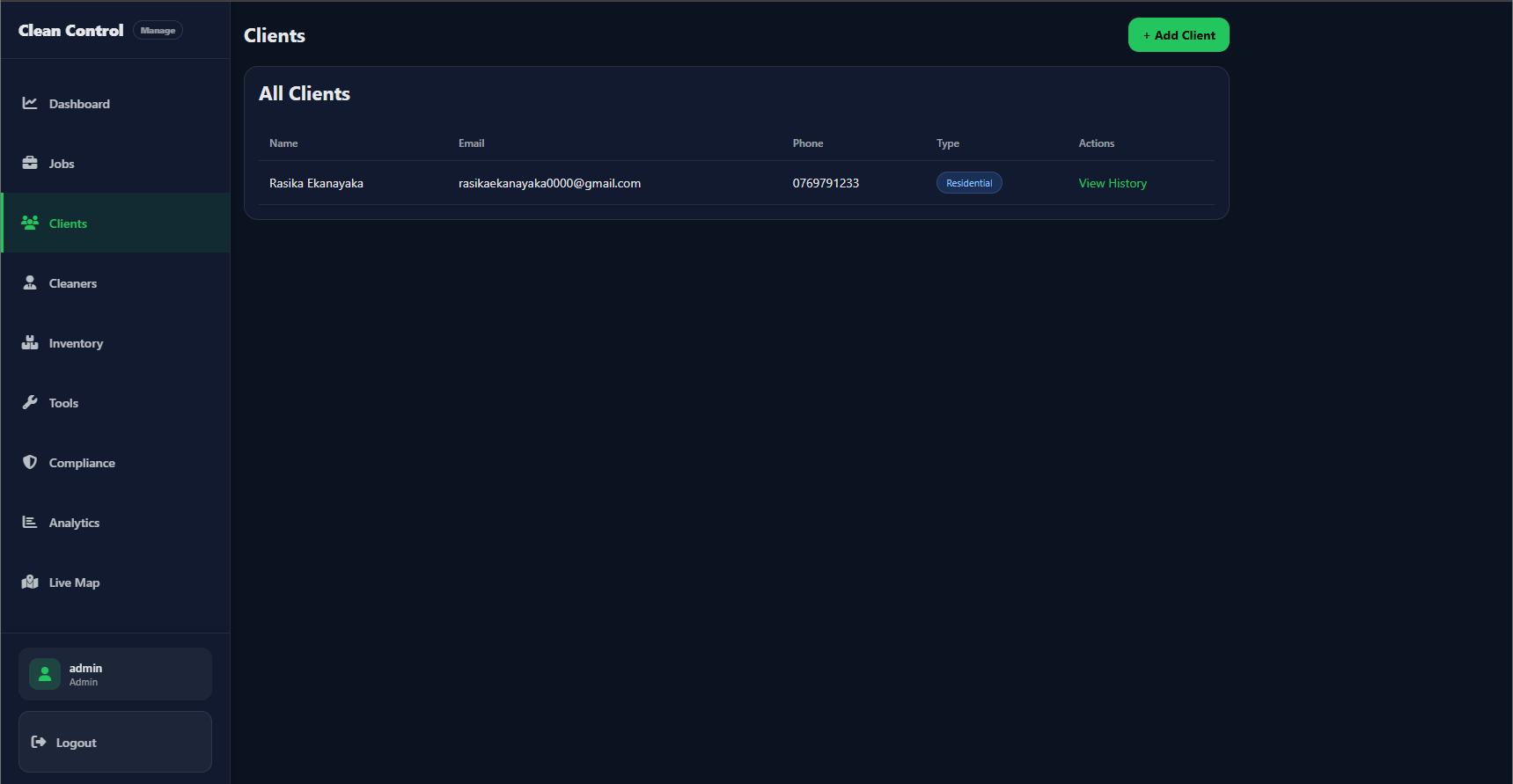 Admin — Clients list