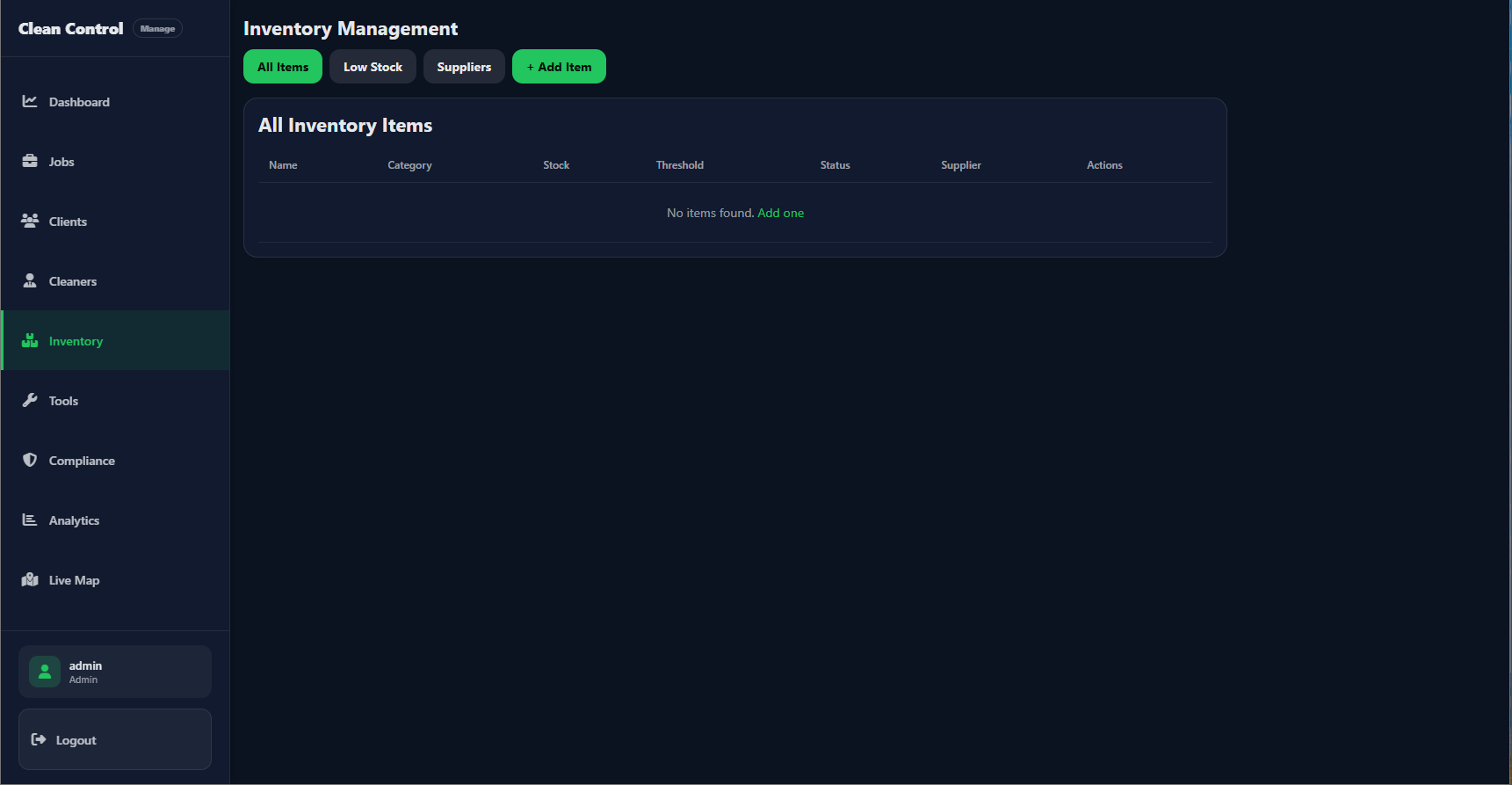 Admin — Inventory Management