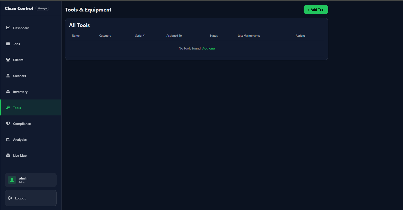 Admin — Tools and Equipment