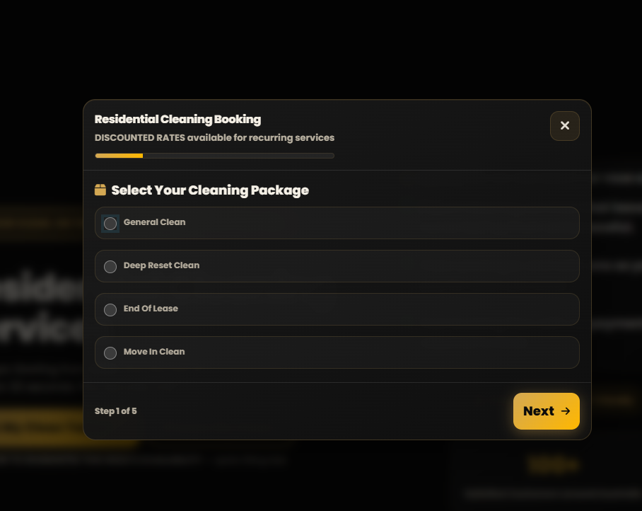 Website — Booking modal Step 1